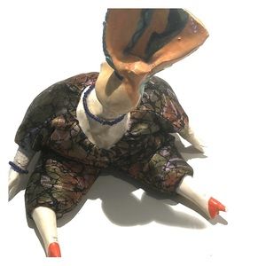 Handmade bean lady missing part of her left heel